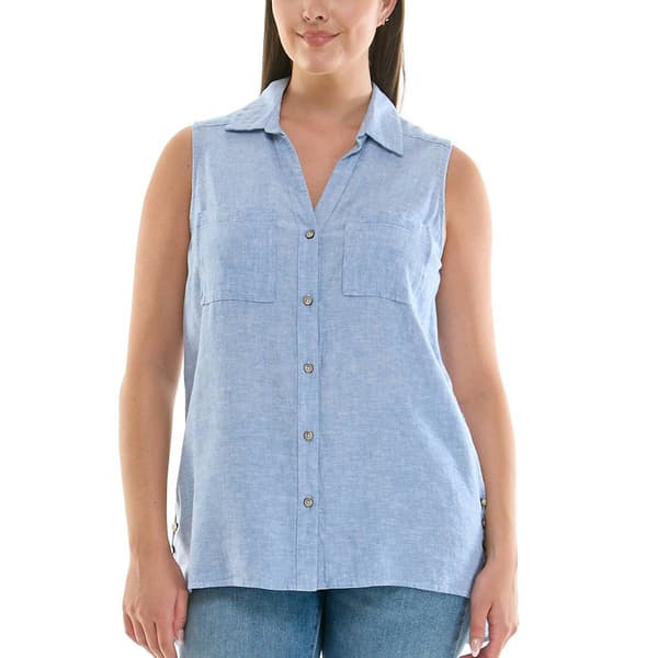 Womens Zac & Rachel Sleeveless 2 Pocket Heathered Linen Blouse