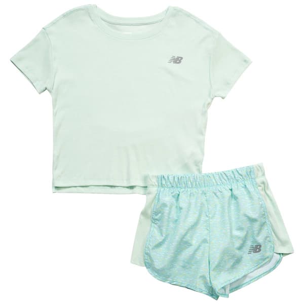 Girls (7-12) New Balance Rib Top w/ Abstract Short - Cosmic Jade