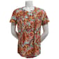 Womens Notations Short Sleeve Abstract Floral Pleated Blouse - image 1