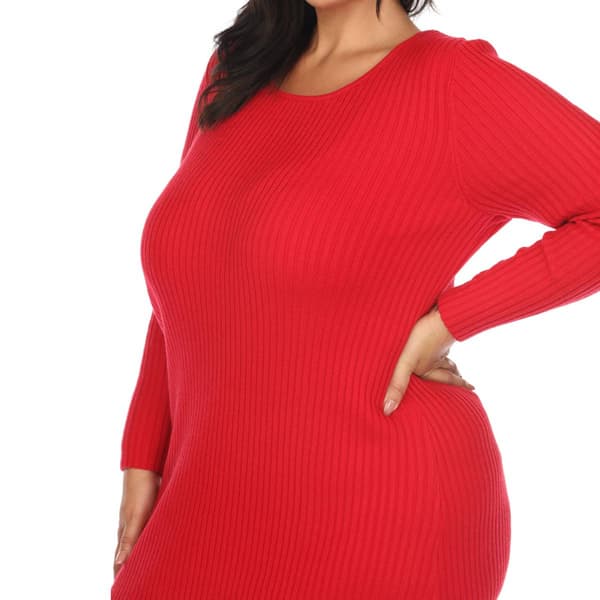 Plus Size White Mark Long Sleeve Rib Midi Sweater Dress