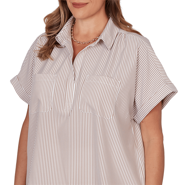 Plus Size Hearts of Palm Cool & Collected Stripe Woven Blouse