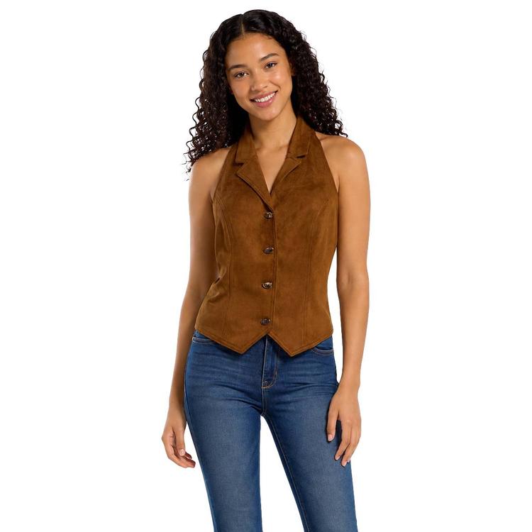 Juniors A. Byer Suede Button Front Halter Vest