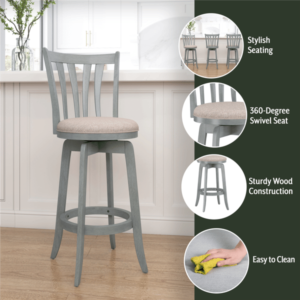 HH2 Home Savana Blue Wood Swivel Bar Height Stool