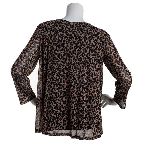 Petite Notations 3/4 Sleeve Cheetah Mesh 2Fer Blouse