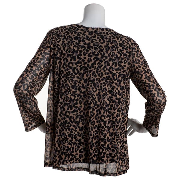 Petite Notations 3/4 Sleeve Cheetah Mesh 2Fer Blouse - Boscov's