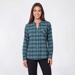 Petite Hasting & Smith Mandarin Collar Flannel - Smoke Blue