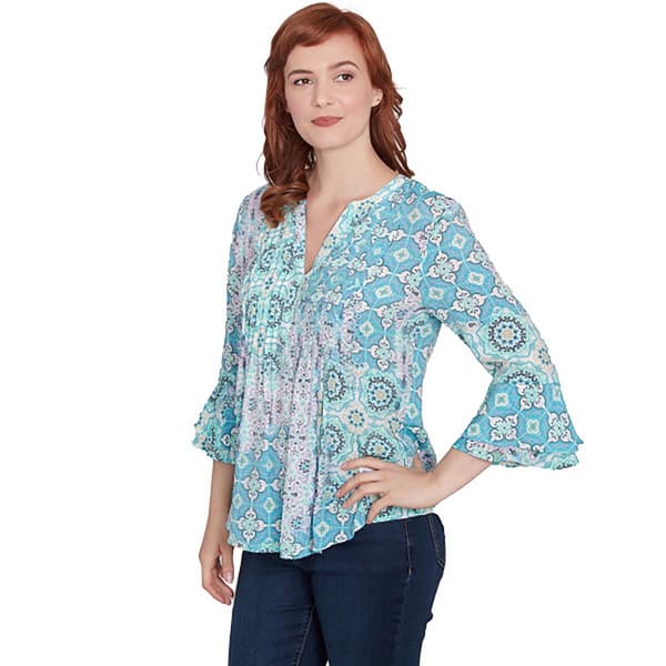 Womens Ruby Rd. Hello Spring Button Down Patchwork Blouse