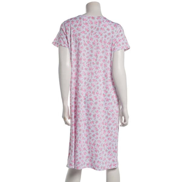 Womens Laura Ashley Short Sleeve Tossed Roses Henley Nightgown