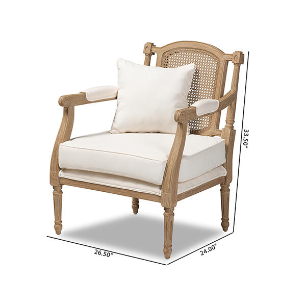 Baxton Studio Clemence Upholstered Whitewashed Wood Armchair