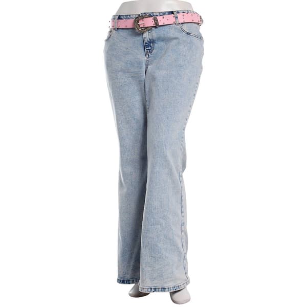 Juniors Plus Madden Girl Pink Western Belted Flare Jeans - image 