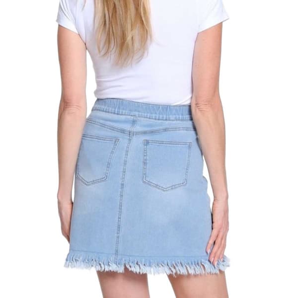 Womens Multiples Pull On 5-Pocket Fringe Hem Denim Skort