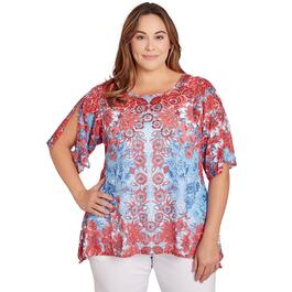 Plus Size Ruby Rd. Elbow Sleeve Knit Mirrored Overlay Top