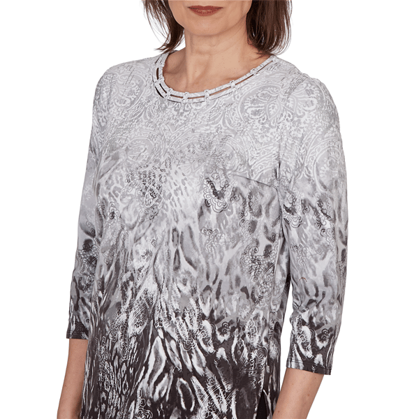 Womens Alfred Dunner Classics 3/4 Sleeve Ombre Abstract Blouse