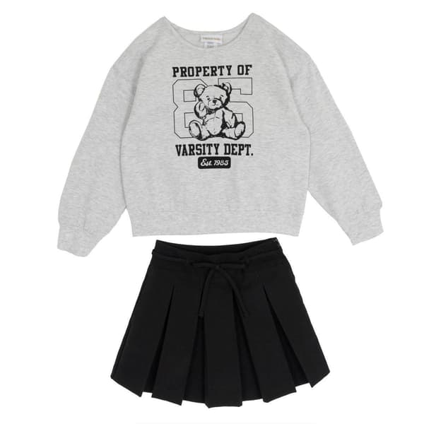 Girls &#40;7-16&#41; Tween Diva Varsity Bear Sweatshirt & Pleated Skort