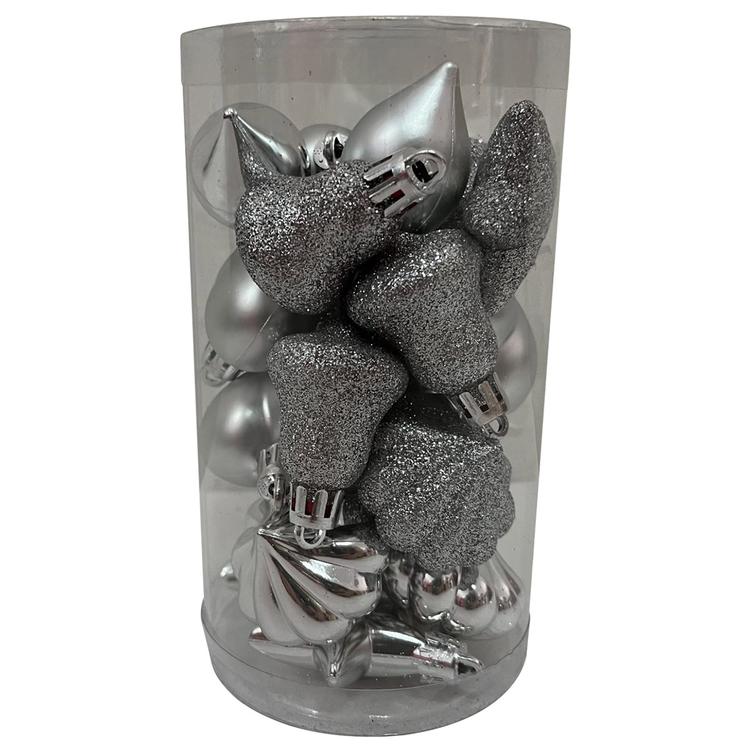 Silver-Tone Shatterproof Multi-Shaped Ornaments