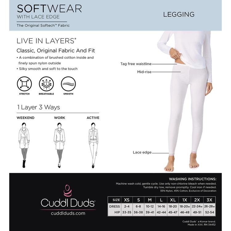 Womens Cuddl Duds® Softwear Lace Edge Leggings