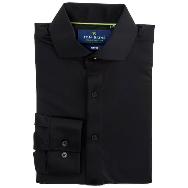 Mens Tom Baine Solid Fitted Traveler Long Sleeve Dress Shirt