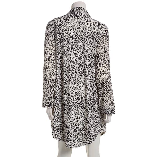 Plus Size Nine West Long Sleeve Leopard Notch Collar Nightshirt