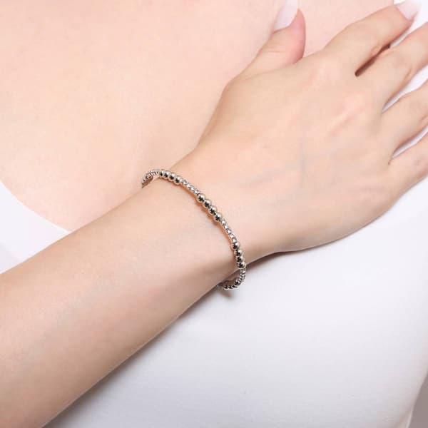 Athra Silver Plated Clear Crystal & Bead Stations Coil Bracelet