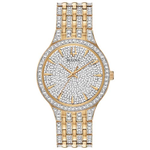 Mens Bulova Phantom Gold-Tone Crystal Pave Dial Watch - 98A229