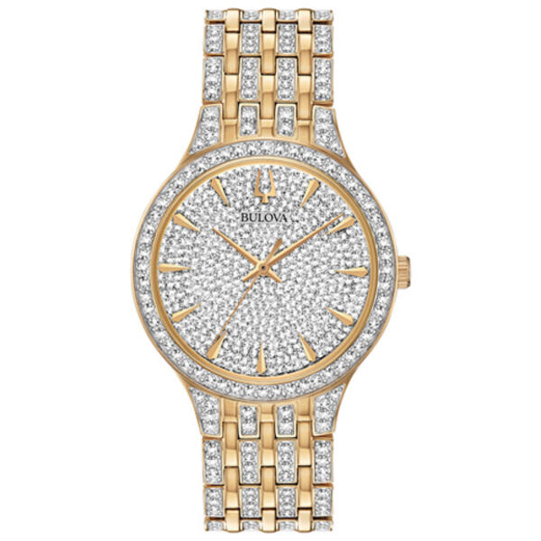 Mens Bulova Phantom Gold-Tone Crystal Pave Dial Watch - 98A229 - image 