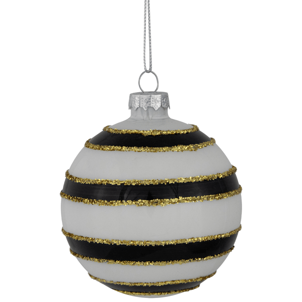 Northlight 4ct. Shiny White & Black Striped Christmas Ornaments