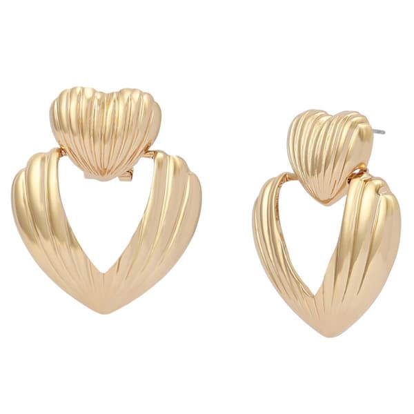 Steve Madden Gold Fluted Heart Drop Earrings - image 