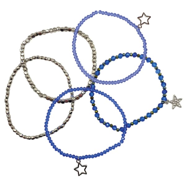 Ashley 5pc. Silver-Tone Blue Beads & Stars Stretch Bracelet Set - image 