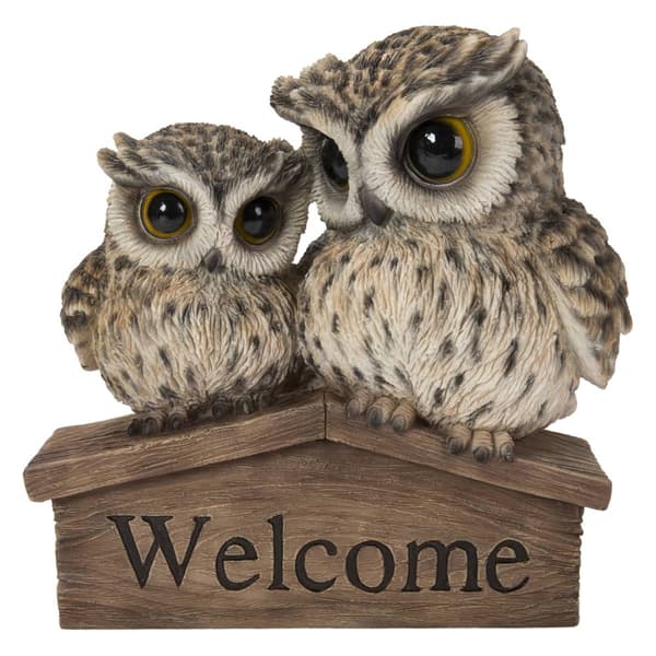 Hi-Line Gift Mother & Baby Owl Welcome Sign Garden Statue - image 