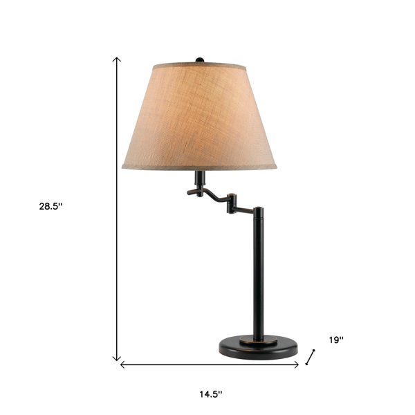 HomeRoots 29in. Bronze Swing Arm Table Lamp with Empire Shade