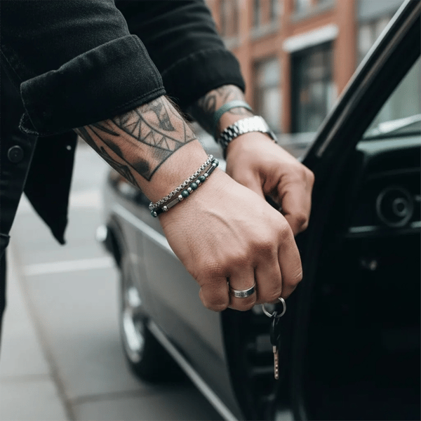 Mens Iron Saints Green Stone Chain Bracelet