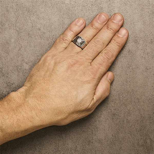 Mens Haus of Brilliance Enhanced Black & White Diamond Band Ring