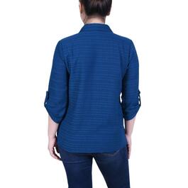 Petite NY Collection 3/4 Sleeve Jacquard Casual Button Down