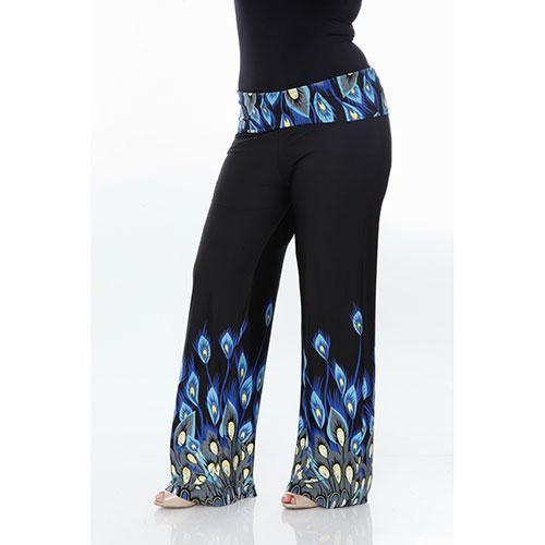 Plus Size White Mark Printed Palazzo Pants-Peacock
