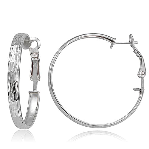 Sterling Silver Zigzag Diamond Cut Hoop Earrings - image 