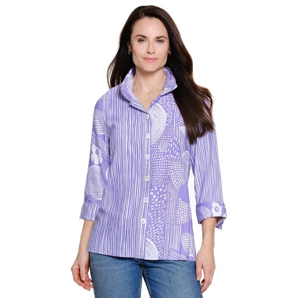 Womens Ali Miles Stripe and Dot Button Front Blouse