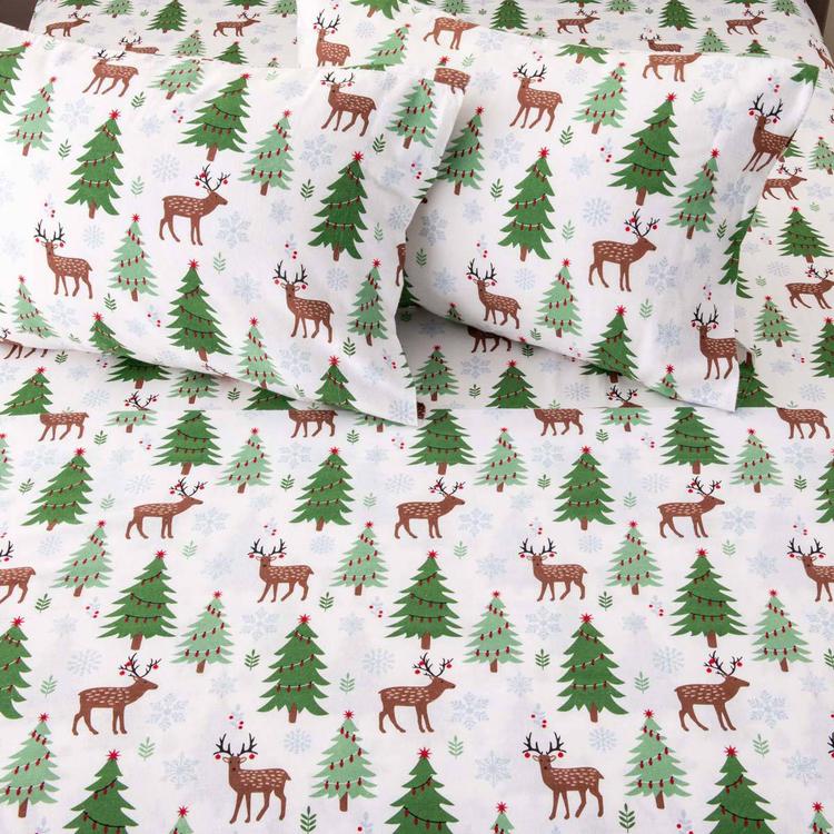 Freshfolds Premium Cotton Trees & Deer Winter Bed Sheet Set