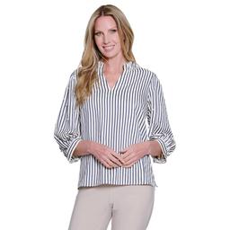 Plus Size Ali Miles 3/4 Sleeve Wire Collar Abstract Patch Print