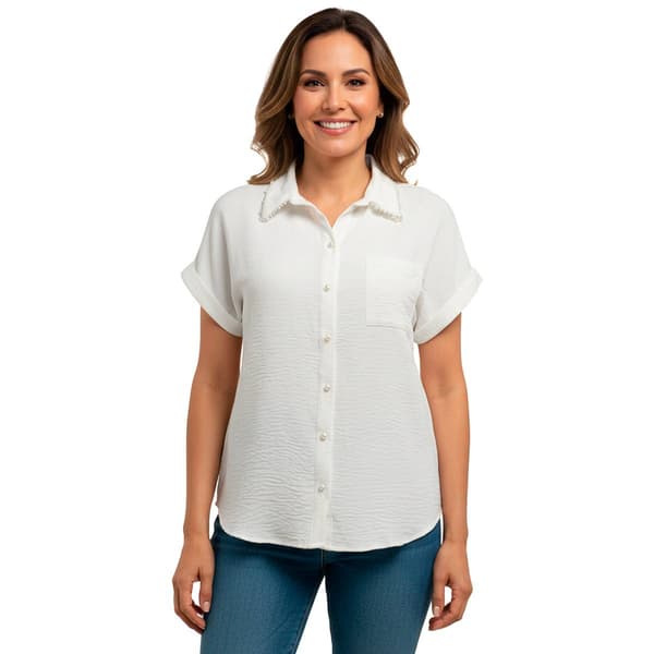 Womens Notations Dolman Sleeve Pearl Button Front Blouse