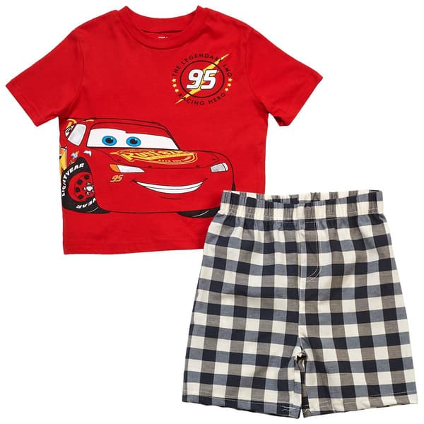 Toddler Boy Disney Cars Plaid Short Sleeve Shorts Set - image 