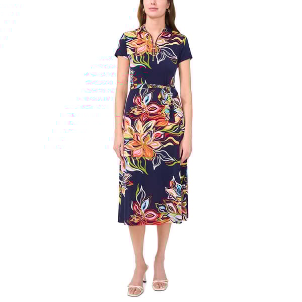 Womens MSK Short Sleeve Half Zip Neck Midi Dress
