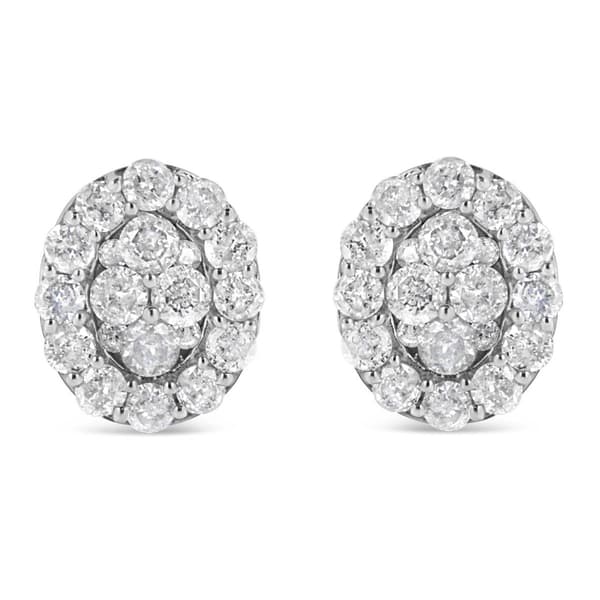 Haus of Brilliance Sterling Silver Diamond Oval Stud Earrings