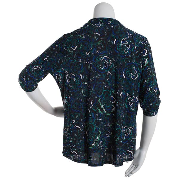 Plus Size Emily Daniels 3/4 Sleeve Dot Floral 2 Pocket Blouse