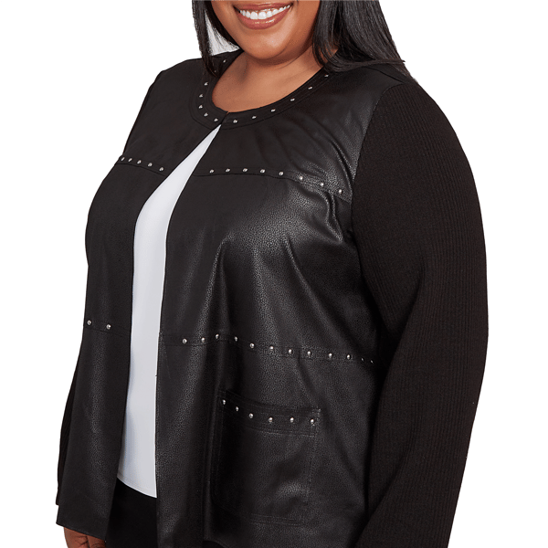 Plus Size Alfred Dunner Business As Usual Faux Leather Sweater