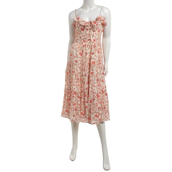 Juniors Trixxi Viney Floral Gauze Smock Ruffle Bodice Midi Dress - image 