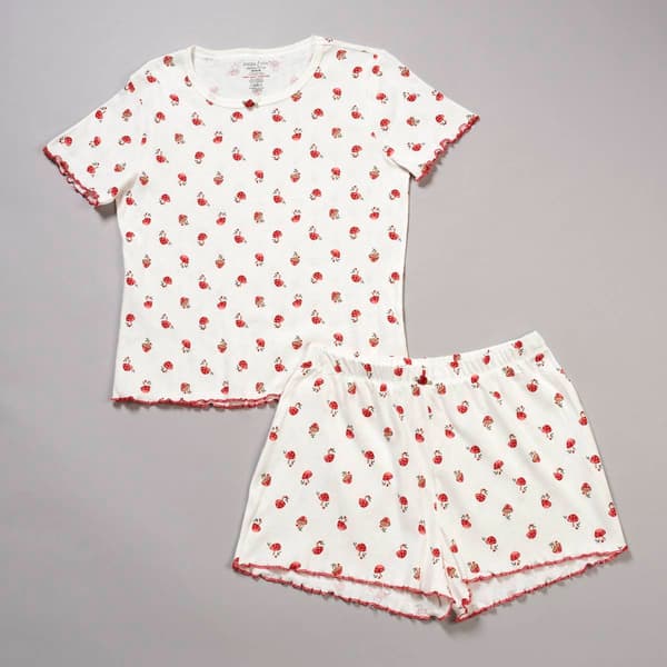 Womens Poppy&Clay Short Sleeve Cotton Mushroom Hearts Pajama Set