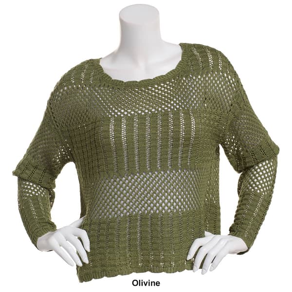 Juniors No Comment Lagoona Open-Stitch Scallop Trim Sweater