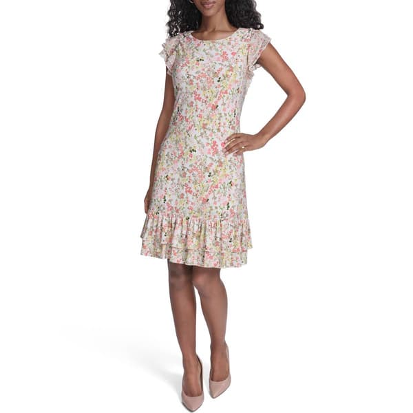 Womens Tommy Hilfiger Flutter Sleeve Print Jersey Dress - image 