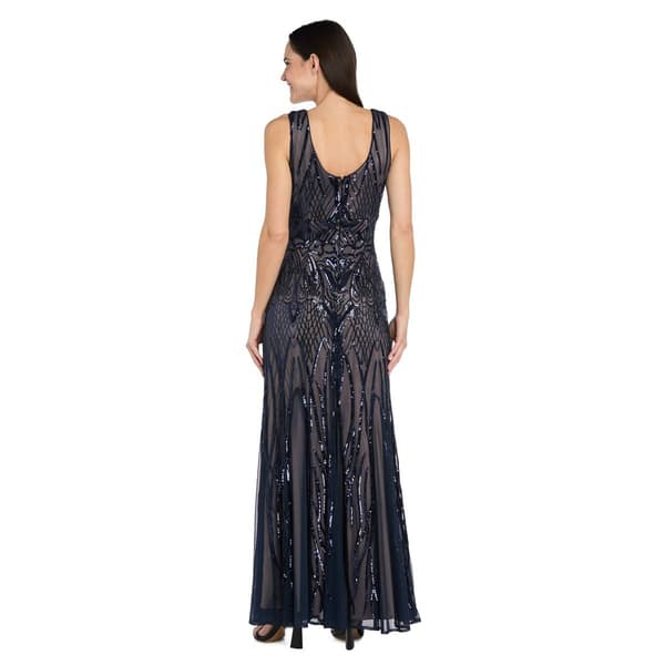 Womens R&M Richards Embellished V Neck Beaded Evening Gown