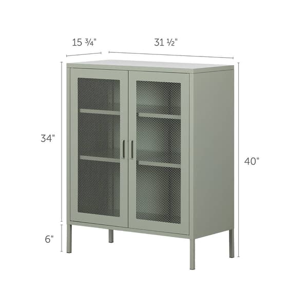 South Shore Crea Sage Green Metal Mesh 2-Door Accent Cabinet